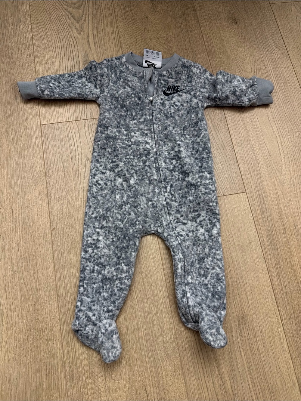 Nike Gray Fleece Baby One-Piece Footed Romper 6 mo